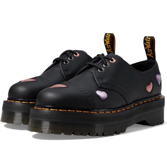 Dr. Martens Womens 1461 Quad Heart Leather Platform Shoe BNIB - Picture 1 of 7